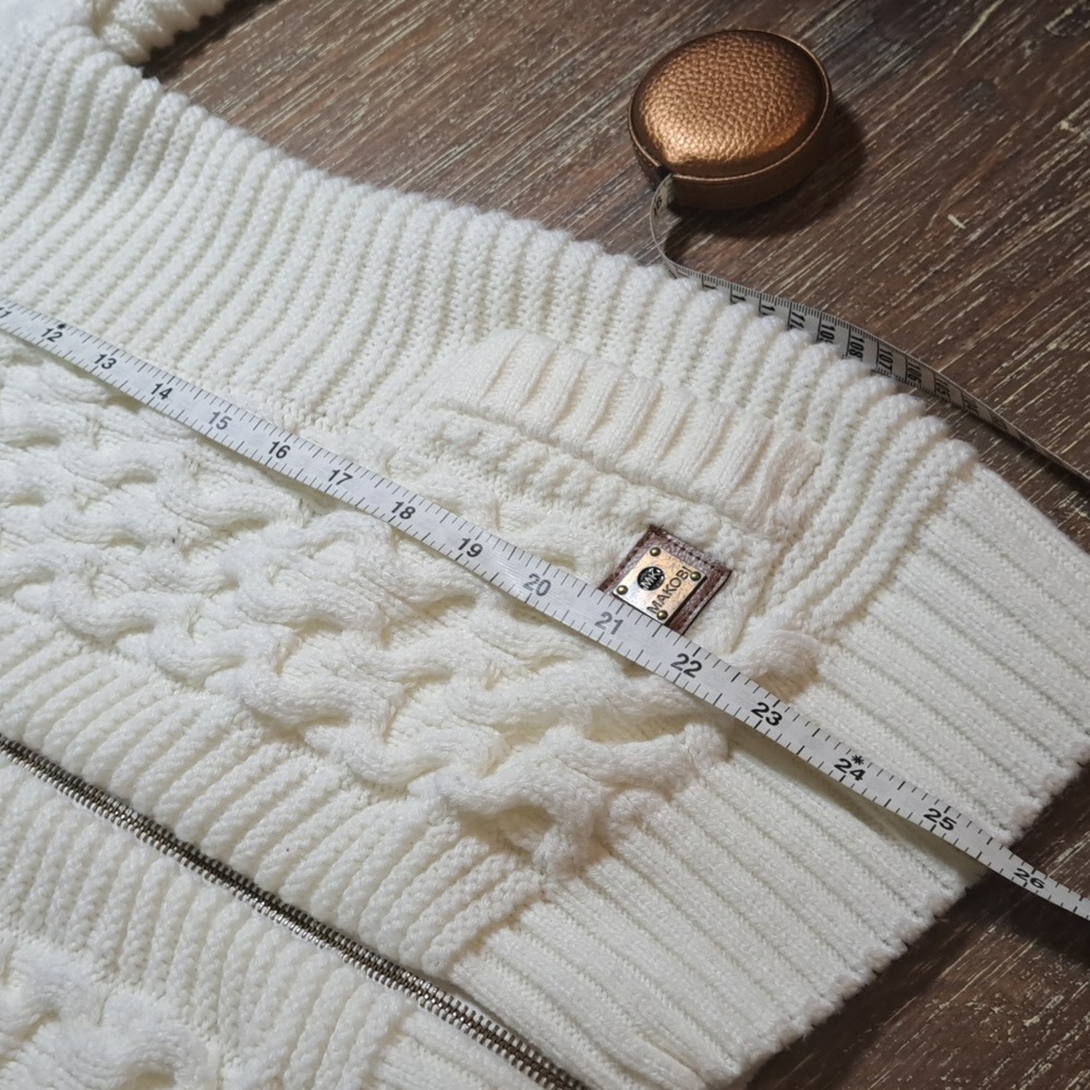 Makobi Men’s Streetwear Sweater Cable Knit Zip Cardigan Cream Hooded Pockets XL - Picture 13 of 15